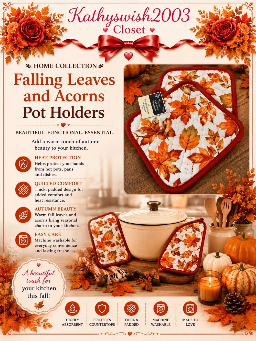 Home Collection Falling Leaves and Acorns Pot Holders ( 2 of them)